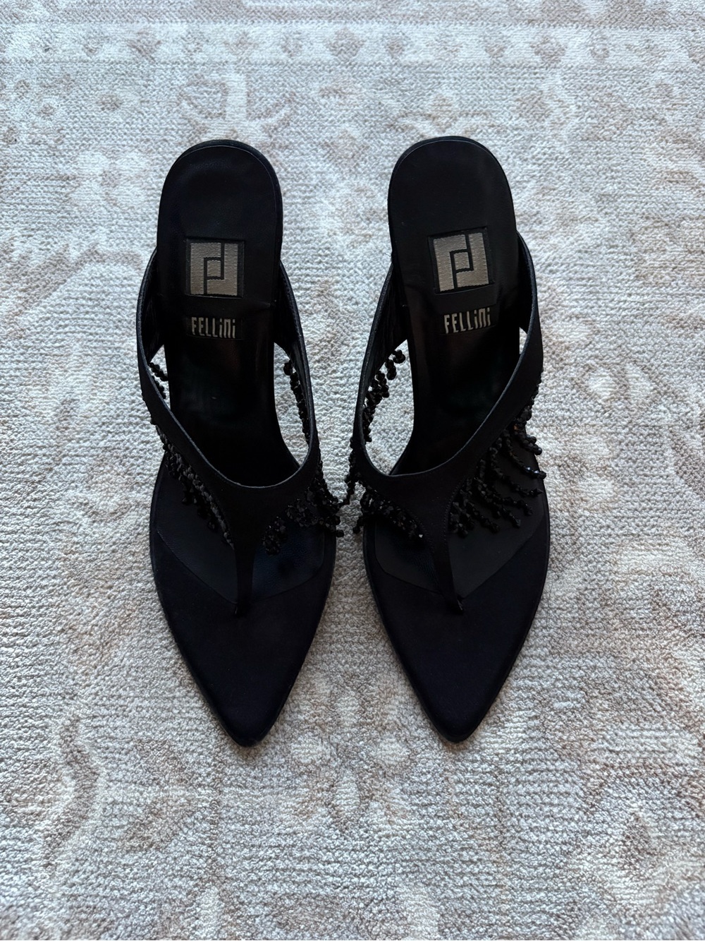 Black Beaded Pointed-Toe Women's heels